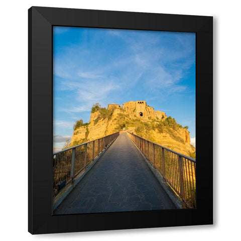 Italy-Tuscany-Civita di Bagnoregio Evening view of the bridge Black Modern Wood Framed Art Print by Eggers, Julie