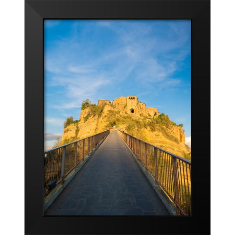 Italy-Tuscany-Civita di Bagnoregio Evening view of the bridge Black Modern Wood Framed Art Print by Eggers, Julie