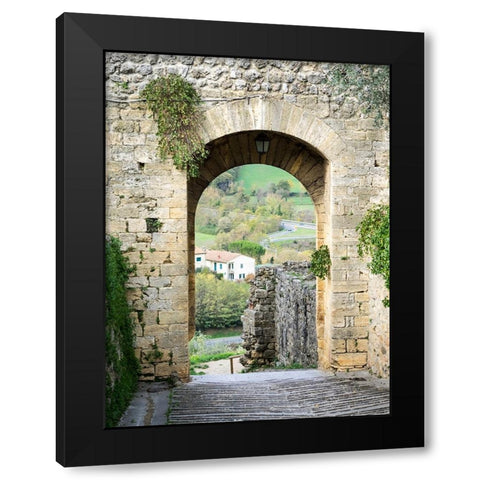 Italy-Chianti-Monteriggioni Looking out an arched entrance into the walled town Black Modern Wood Framed Art Print with Double Matting by Eggers, Julie
