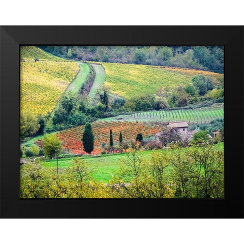 Italy-Tuscany View of the Tuscan countryside Black Modern Wood Framed Art Print by Eggers, Julie