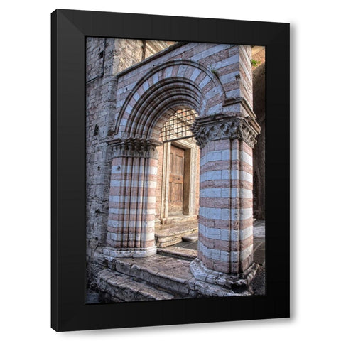 Italy- Umbria- Perugia. Striped archway near the Cathedral of San Lorenzo in Piazza IV Novembre. Black Modern Wood Framed Art Print by Eggers, Julie