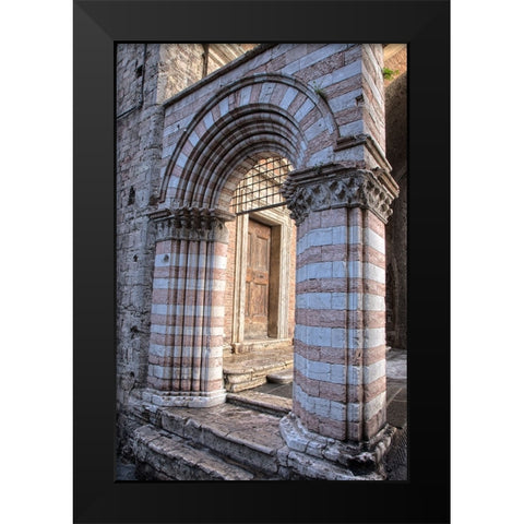 Italy- Umbria- Perugia. Striped archway near the Cathedral of San Lorenzo in Piazza IV Novembre. Black Modern Wood Framed Art Print by Eggers, Julie