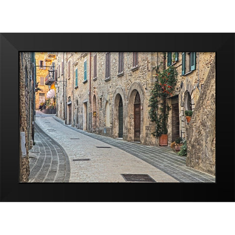 Italy- Umbria. Street leading up to the main square in the historic town of Montone. Black Modern Wood Framed Art Print by Eggers, Julie