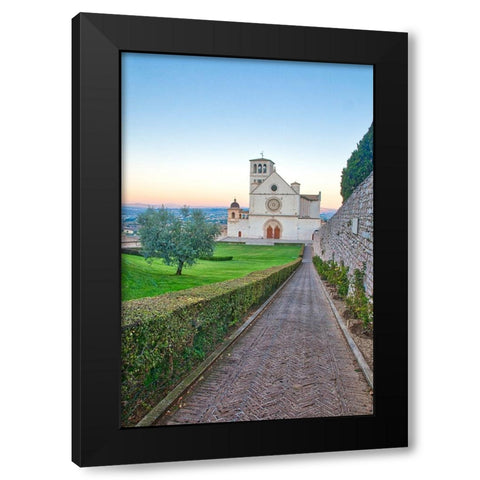 Italy- Umbria- Assisi. Walkway leading to the Basilica of San Francesco. Black Modern Wood Framed Art Print by Eggers, Julie