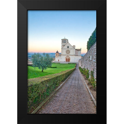Italy- Umbria- Assisi. Walkway leading to the Basilica of San Francesco. Black Modern Wood Framed Art Print by Eggers, Julie
