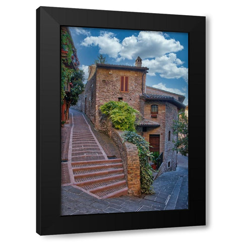 Italy- Umbria. Homes along the streets of Assisi. Black Modern Wood Framed Art Print by Eggers, Julie