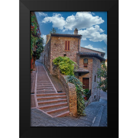 Italy- Umbria. Homes along the streets of Assisi. Black Modern Wood Framed Art Print by Eggers, Julie