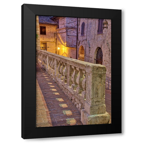 Italy- Umbria- Assisi. Short stone wall with columns near the Convento Chiesa Nuova. Black Modern Wood Framed Art Print with Double Matting by Eggers, Julie