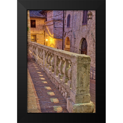 Italy- Umbria- Assisi. Short stone wall with columns near the Convento Chiesa Nuova. Black Modern Wood Framed Art Print by Eggers, Julie
