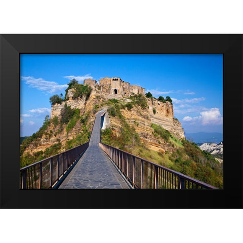Italy- Tuscany. Evening view of Civita di Bagnoregio and the long bridge leading to town. Black Modern Wood Framed Art Print by Eggers, Julie
