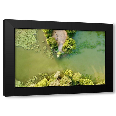 Italy-Mantua-Mantua Lake aerial view, Black Modern Wood Framed Art Print by Molinari, Michele