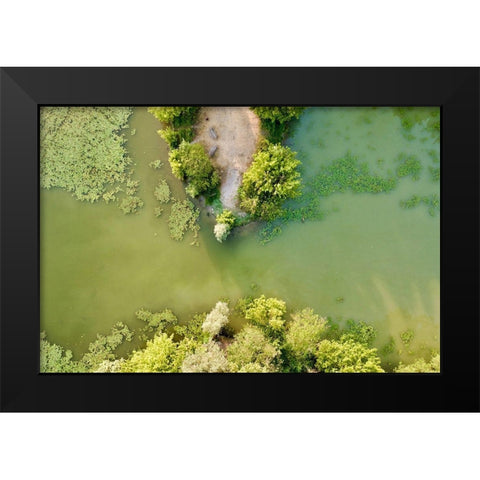 Italy-Mantua-Mantua Lake aerial view, Black Modern Wood Framed Art Print by Molinari, Michele