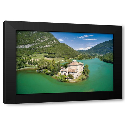 Italy-Trentino-castle and Toblino Lake Black Modern Wood Framed Art Print by Molinari, Michele