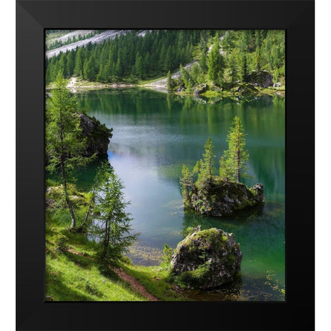 Lago de Federa at Croda da Lago in the Dolomites of the Veneto near Cortina dAmpezzo  Black Modern Wood Framed Art Print by Zwick, Martin