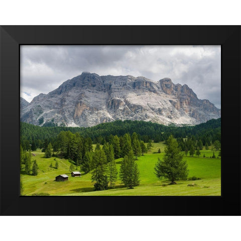 Mountain range Kreuzkofel-Sasso Santa Croce in the nature park Fanes Sennes Prags Black Modern Wood Framed Art Print by Zwick, Martin