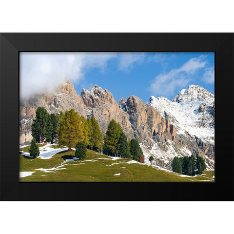 Geisler mountain range in the dolomites of the Groden Valley or Val Gardena in South Tyrol-Alto Adi Black Modern Wood Framed Art Print by Zwick, Martin