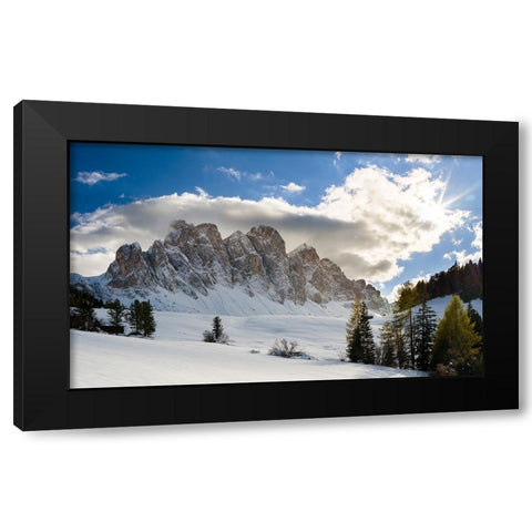 Geisler mountain range in the dolomites of the Villnoss Valley in South Tyrol-Alto Adige after an a Black Modern Wood Framed Art Print with Double Matting by Zwick, Martin