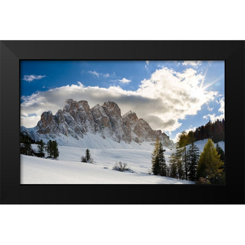 Geisler mountain range in the dolomites of the Villnoss Valley in South Tyrol-Alto Adige after an a Black Modern Wood Framed Art Print by Zwick, Martin