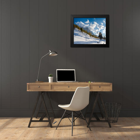 Geisler mountain range in the dolomites of the Villnoss Valley in South Tyrol-Alto Adige after an a Black Modern Wood Framed Art Print by Zwick, Martin