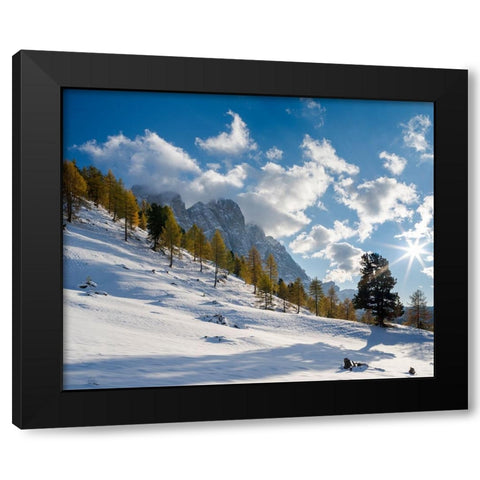 Geisler mountain range in the dolomites of the Villnoss Valley in South Tyrol-Alto Adige after an a Black Modern Wood Framed Art Print by Zwick, Martin