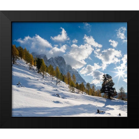 Geisler mountain range in the dolomites of the Villnoss Valley in South Tyrol-Alto Adige after an a Black Modern Wood Framed Art Print by Zwick, Martin