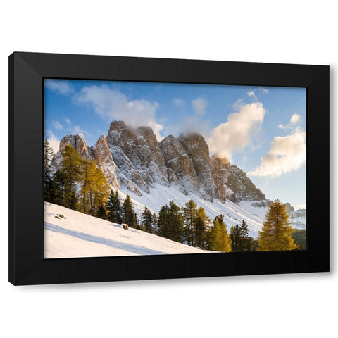 Geisler mountain range in the dolomites of the Villnoss Valley in South Tyrol-Alto Adige after an a Black Modern Wood Framed Art Print by Zwick, Martin
