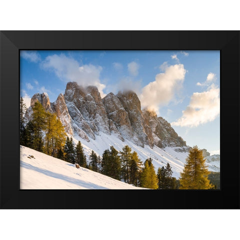 Geisler mountain range in the dolomites of the Villnoss Valley in South Tyrol-Alto Adige after an a Black Modern Wood Framed Art Print by Zwick, Martin