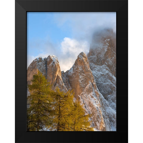 Geisler mountain range in the dolomites of the Villnoss Valley in South Tyrol-Alto Adige after an a Black Modern Wood Framed Art Print by Zwick, Martin