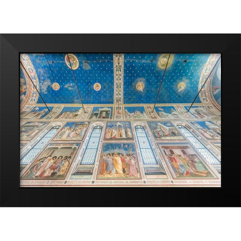 Italy-Padua-Scrovegni Chapel Ceiling with frescoes painted by Giotto in the 14th century Black Modern Wood Framed Art Print by Tilley, Rob