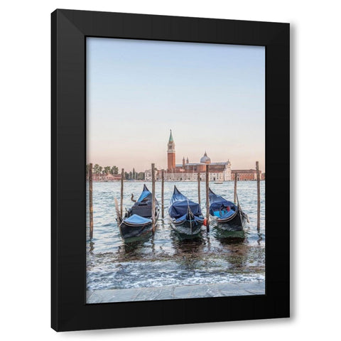 Italy-Venice Gondolas on the waterfront with San Giorgio Maggiore Church in the background Black Modern Wood Framed Art Print with Double Matting by Tilley, Rob