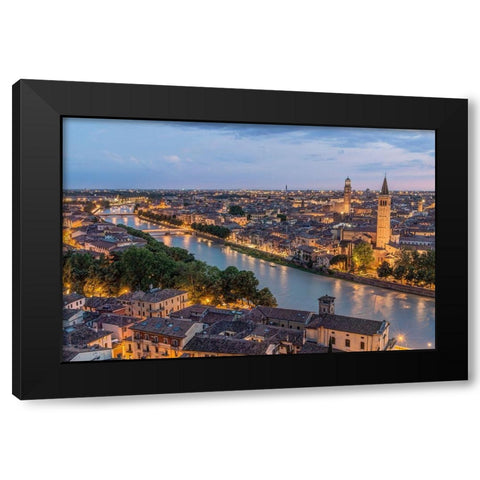 Italy-Verona Looking Down From Castello San Pietro at Twilight Black Modern Wood Framed Art Print by Tilley, Rob