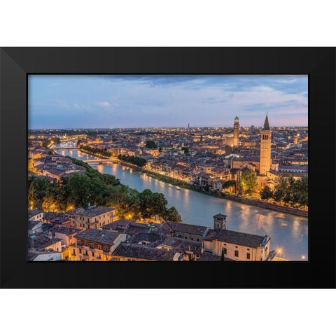 Italy-Verona Looking Down From Castello San Pietro at Twilight Black Modern Wood Framed Art Print by Tilley, Rob