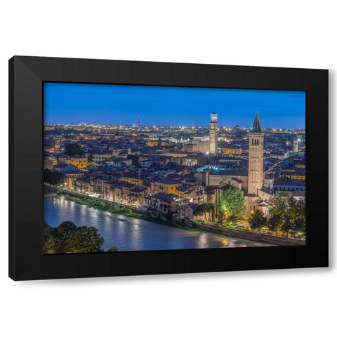 Italy-Verona Looking Down From Castello San Pietro at Twilight Black Modern Wood Framed Art Print by Tilley, Rob