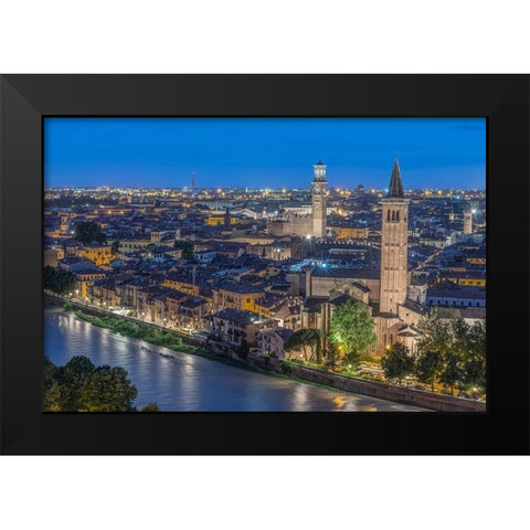Italy-Verona Looking Down From Castello San Pietro at Twilight Black Modern Wood Framed Art Print by Tilley, Rob