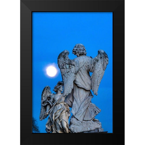 Moon Bernini Angels Castel Ponte Sant Angelo-Rome-Italy Gian Lorenzo Bernini Black Modern Wood Framed Art Print by Perry, William