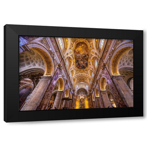 Tall Arches Nave Saint Louis of French Basilica Church-Rome-Italy  Black Modern Wood Framed Art Print by Perry, William