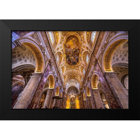 Tall Arches Nave Saint Louis of French Basilica Church-Rome-Italy  Black Modern Wood Framed Art Print by Perry, William