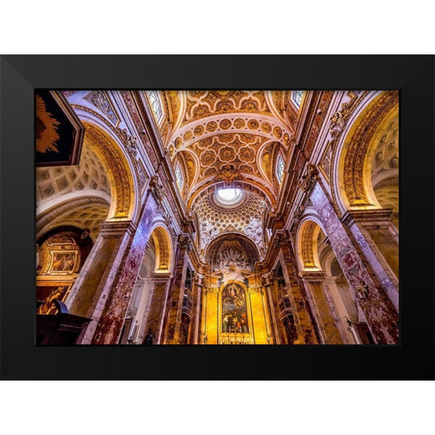 Tall Arches Nave Saint Louis of French Basilica Church-Rome-Italy  Black Modern Wood Framed Art Print by Perry, William