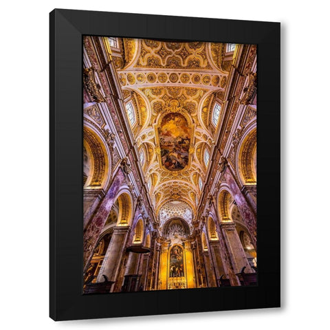 Tall Arches Nave Ceiling Frescos Saint Louis of French Basilica Church-Rome-Italy  Black Modern Wood Framed Art Print with Double Matting by Perry, William