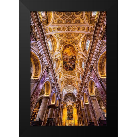Tall Arches Nave Ceiling Frescos Saint Louis of French Basilica Church-Rome-Italy  Black Modern Wood Framed Art Print by Perry, William