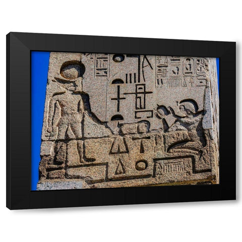 Egyptian Figures Hieroglyphics Obelisk Piazza Popolo-Rome-Italy Black Modern Wood Framed Art Print by Perry, William