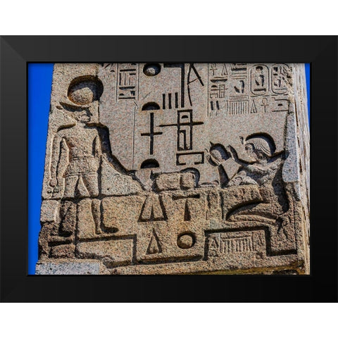 Egyptian Figures Hieroglyphics Obelisk Piazza Popolo-Rome-Italy Black Modern Wood Framed Art Print by Perry, William