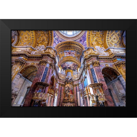 Altar Frescos Dome Basilica Saint Ambrogio Carlo al Corso Basilica Church-Rome-Italy Black Modern Wood Framed Art Print by Perry, William