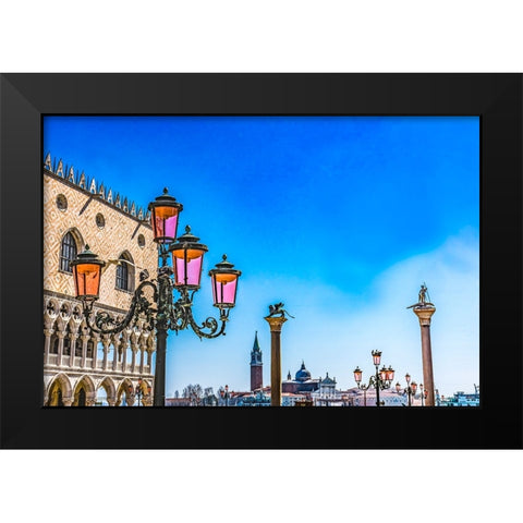Saint Marks Square-Doge Palace erected in 1100s Black Modern Wood Framed Art Print by Perry, William