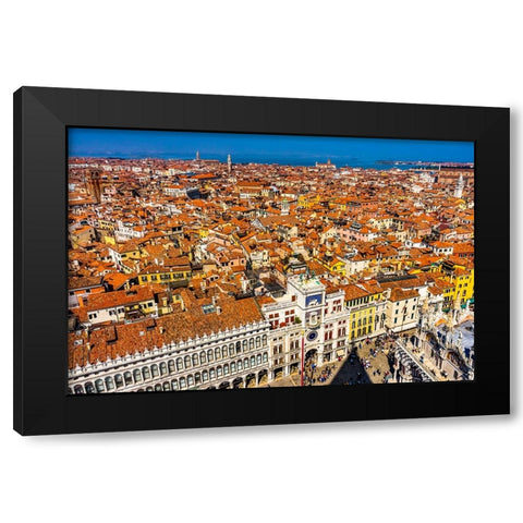 Saint Marks Square orange roofs and neighborhoods-houses and churches in Venice-Italy Black Modern Wood Framed Art Print by Perry, William