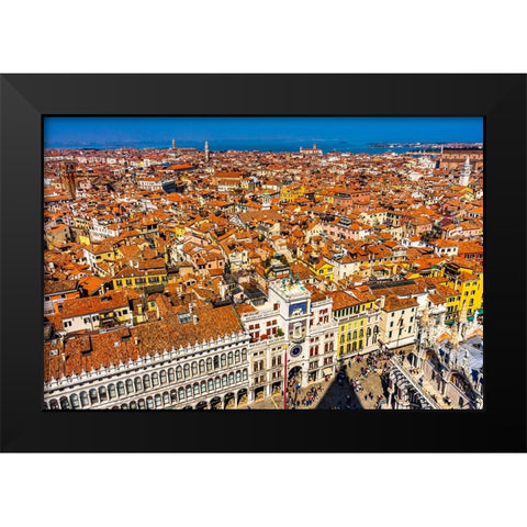 Saint Marks Square orange roofs and neighborhoods-houses and churches in Venice-Italy Black Modern Wood Framed Art Print by Perry, William