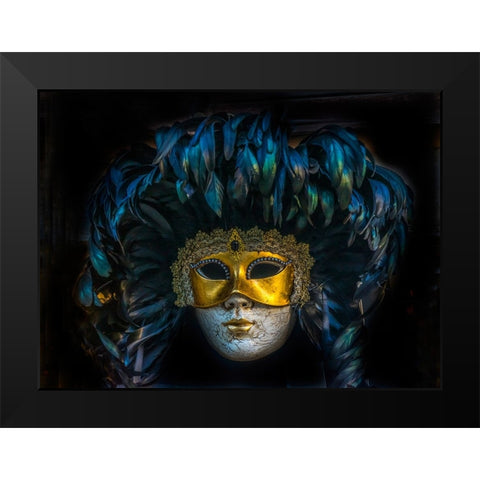 Black feathers Venetian mask-Venice-Italy-Used since the 1200s for Carnival-masks allowed the Venet Black Modern Wood Framed Art Print by Perry, William