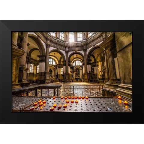 Candles-Santa Maria della Salute Church-Venice-Italy-Competed in 1681 Black Modern Wood Framed Art Print by Perry, William