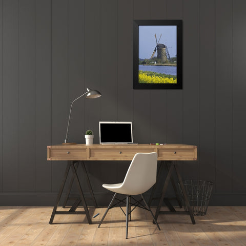 Netherlands, Kinderdijk, windmill Black Modern Wood Framed Art Print by Flaherty, Dennis