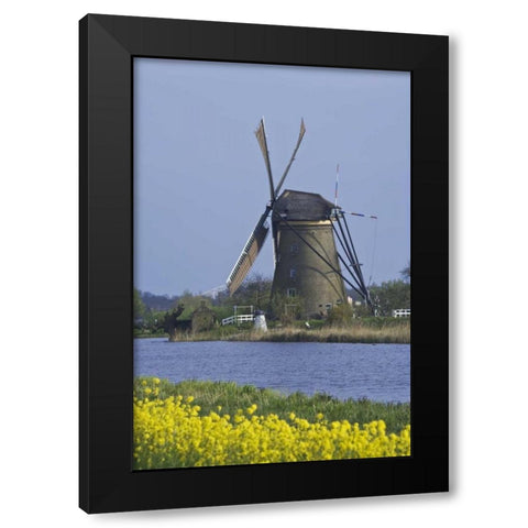 Netherlands, Kinderdijk, windmill Black Modern Wood Framed Art Print by Flaherty, Dennis